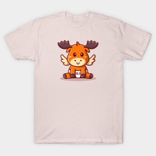 Cute Baby Moose Sitting Cartoon T-Shirt